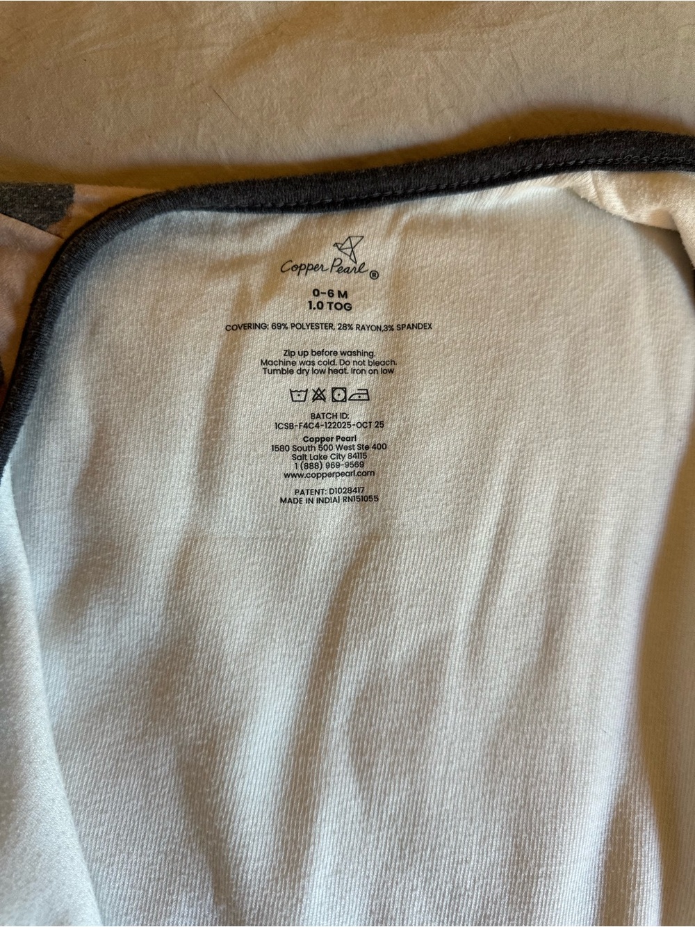 Copper Pearl White 1.0 TOG Sleep Sack for Babies (0-6M)